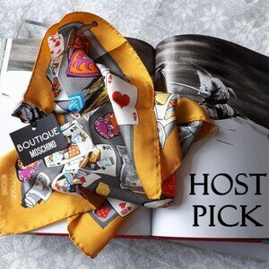 NWT Boutique Moschino yellow poker masquerade silk scarf